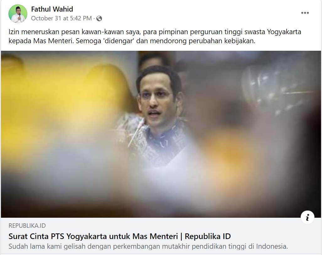 Beragam Komentar Terkait : Surat Cinta PTS Yogyakarta untuk Mas Menteri mengungkapkan kegelisahan atas perkembangan Pendidikan Tinggi di Indonesia